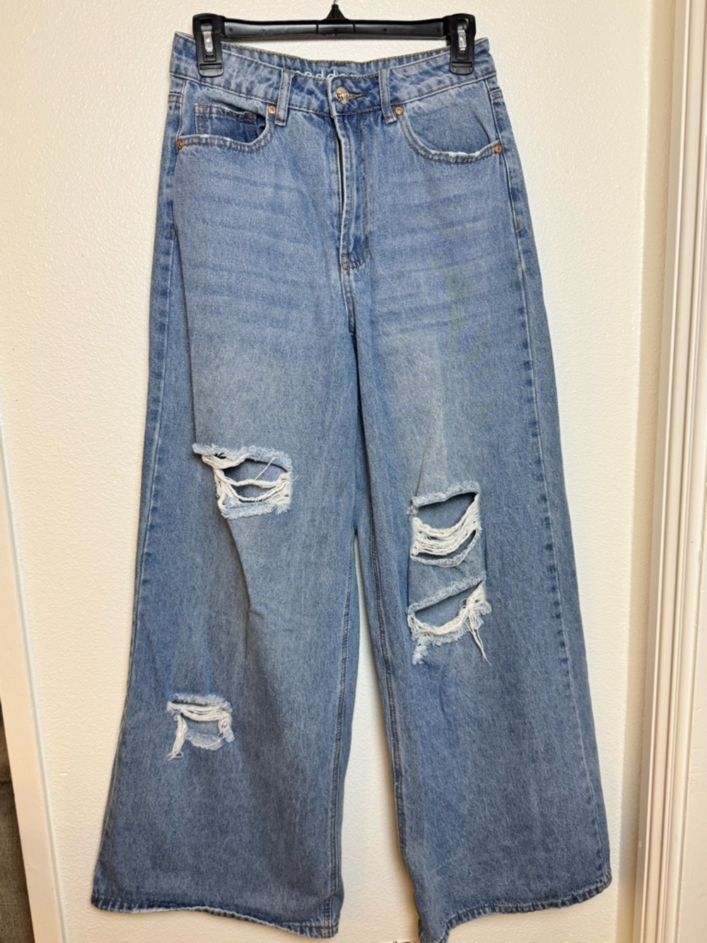 Madden Girl Maya Baggy High Rise Wide Leg 26 Med Wash Distressed Skater Jeans